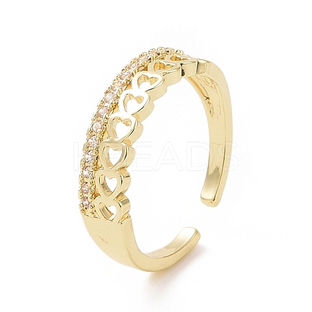 Clear Cubic Zirconia Hollow Out Heart Open Cuff Ring RJEW-E072-08-1