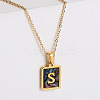 304 Stainless Steel Pave Natural Paua Shell Rectangle Initial Pendant Necklaces for Women FS-WG38E89-19-1