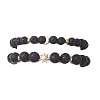 2Pcs Natural Lava Rock Round Beads Stretch Bracelets for Women Men BJEW-JB13054-3