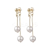 304 Stainless Steel Shell Pearl Round Bead Tassel Stud Earrings EJEW-JE06662-2