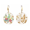Transparent Epoxy Resin Flat Round with 3D Printed Flower Pattern Dangle Earrings EJEW-JE04580-4