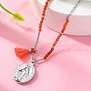 304 Stainless Steel Oval Virgin Mary Pendant Necklaces NJEW-A045-24P-2