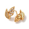 Leaf Brass Micro Pave Clear Cubic Zirconia Stud Earring Findings KK-K382-32G-2