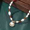 Brass Glass & Pearl Teardrop Pendant Necklaces NJEW-P325-01G-2