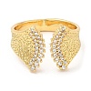 Rack Plating Brass Leaf Open Cuff Rings with Cubic Zirconia RJEW-D008-08G-2