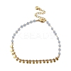 Bohemian Natural Dyed Stone Imitation Aquamarine Faceted Round & Brass Disc Tassel Anklets AJEW-Z046-07G-2