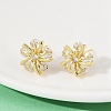 Flower Brass Micro Pave Clear Cubic Zirconia Stud Earrings EJEW-U064-03B-G-2