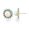 Flower Brass Natural Pearl Stud Earrings PEAR-N020-05Y-5