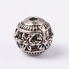 Round with Flower Tibetan Style Alloy Hollow Beads X-TIBEB-AD-45909-AS-1