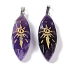 Natural Amethyst Gold Sun Pattern Pendants G-L524-14P-05-1