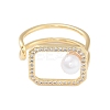 Rack Plating Rectangle Brass Micro Pave Cubic Zirconia Open Cuff Rings for Women RJEW-B064-01G-2