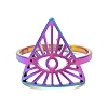 Ion Plating(IP) 304 Stainless Steel Triangle with Horse Eye Adjustable Ring for Women RJEW-M149-10RC-1