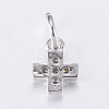 Brass Micro Pave Cubic Zirconia Tiny Cross Charms ZIRC-E135-31P-2