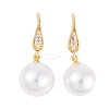 Rack Plating Brass Cubic Zirconia ABS Pearl Earring Hooks EJEW-S219-16G-02-1