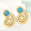 Spiral 304 Stainless Steel Synthetic Turquoise Stud Earrings for Women EJEW-U046-13G-1