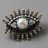 Plastic Pearl Eye Brooch with Glass Seed Beaded JEWB-WH0023-56-1