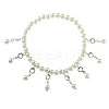 Bohemian Style White Plastic Pearl Round Beaded Alloy Crystal Flat Round Tassel Stretch Anklets for Women FS-WG41F6F-02-1