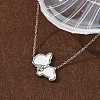 304 Stainless Steel Pave Natural White Shell Cute Cat Shaped Pendant Necklaces for Women NJEW-M101-01P-3