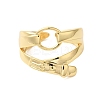 Oval Buckle Brass Double Layer Open Cuff Rings for Women RJEW-A046-04G-2