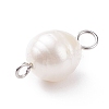 Grade B Natural Cultured Freshwater Pearl Connector Charms PALLOY-JF01496-01-3