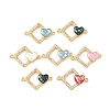 Brass Micro Pave Clear Cubic Zirconia & Shell Rhombus with Heart Connector Charms KK-I357-02G-1