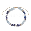 Natural Lapis Lazuli & Dyed Natural Quartz Imitation Aquamarine & Shell Pearl Round Beaded Braided Bead Bracelets BJEW-JB13392-03-2