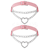 2Pcs Alloy Heart Link PU Leather Punk Choker Necklaces for Women NJEW-UN0001-70B-1