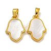 Rack Plating Brass Pave Natural White Shell Pendants KK-U025-04G-01-1