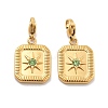 Rectangle with Star 304 Stainless Steel Rhinestone Pendant Decorations STAS-M092-05G-2