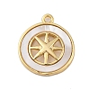 Brass Pave Natural Shell Flat Round with Star Charms KK-P289-06G-1