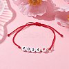 2Pcs 2 Color Heart with Word 2024 Acrylic Braided Bead Bracelets Set BJEW-JB09780-4
