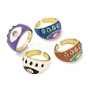 Brass Micro Pave Clear Cubic Zirconia Enamel Cuff Rings for Women RJEW-L113-040G-4