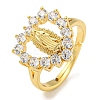 Heart with Saint Rack Plating Brass Micro Pave Cubic Zirconia Adjustable Rings RJEW-I105-04G-06-1