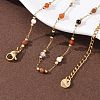 Natural Agate & Howlite & Synthetic Goldstone Faceted Round Bead 304 Stainless Steel Cable Chain Anklets for Women AJEW-G072-01G-3