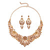 Flower Alloy Rhinestone Pendant Necklaces & Stud Dangle Earrings Sets WG248C9-01-3