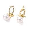 Clear Cubic Zirconia Oval with Knot Dangle Stud Earrings with Plastic Pearl EJEW-A072-01LG-2