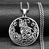 Ring with Cat Shape Pattern 201 Stainless Steel Pendant Necklaces for Men Women LS-NJEW-K283-13P-1