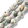 Natural Green Line Jasper 3-Hole Guru Bead Strands G-K149-41-1