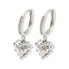 Heart Brass Micro Pave Clear Cubic Zirconia Huggie Hoop Dangle Earrings for Women LS-AJEW-U003-01P-1