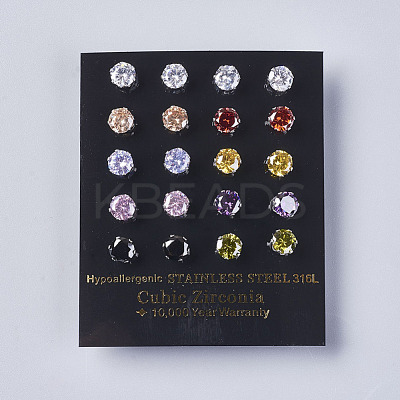Cubic Zirconia Stud Earrings EJEW-I209-09-6mm-1