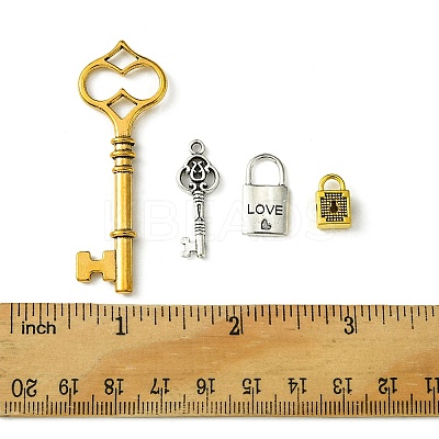 8Pcs 4 Styles Tibetan Style Alloy Skeleton Key Lock Pendants FIND-FS0002-11-1