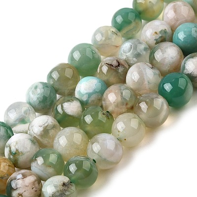 Natural Green Cherry Blossom Agate Beads Strands G-NH0061-A01-8mm-1