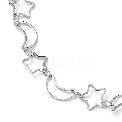 Non-Tarnish 304 Stainless Steel Star & Moon Link Chain Anklets for Men Women STAS-B039-15P-1