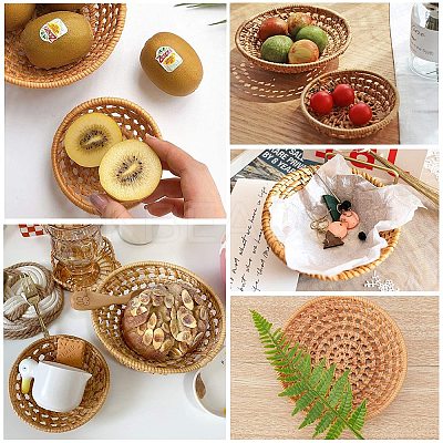 Bamboo Rattan Tray Bread Storage Basket AJEW-GA0002-15-1