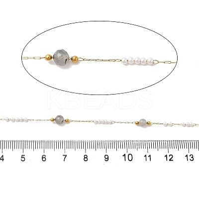 Handmade 304 Stainless Steel & Natural Labradorite Beaded Chains CHS-L031-06G-02-1