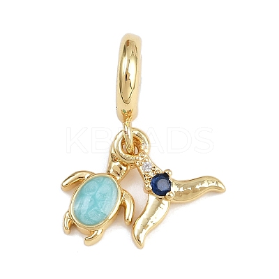 Brass Pave Blue Cubic Zirconia European Dangle Charms KK-N271-34G-1