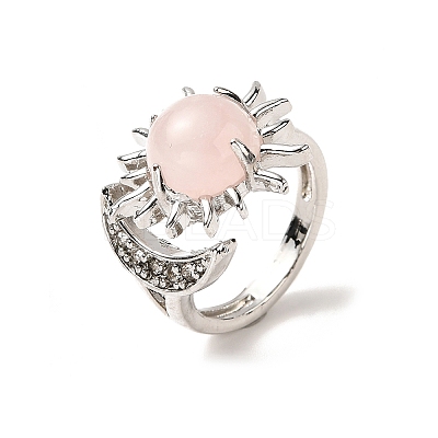 Natural Rose Quartz Sun & Moon Open Cuff Rings RJEW-K241-01P-04-1