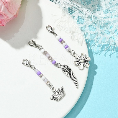 Flower/Crown/Wing Alloy & Glass Pendant Decorations HJEW-YW00005-1