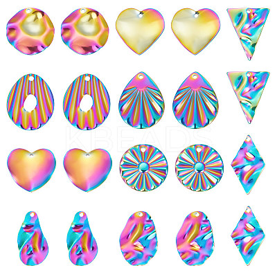 20Pcs 10 Style Textured 201 Stainless Steel Pendants STAS-UN0047-26MC-1