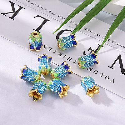 5-Petal Rack Plating Brass Enamel Bead Cap LS-X-KK-P024-13-RS-1